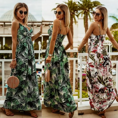Hattie - Printed Design Ruffle Waistband Commuter Dress