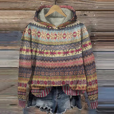 SOLRA™ | PULL À CAPUCHE EN MAILLE RÉTRO MULTICOLORE :