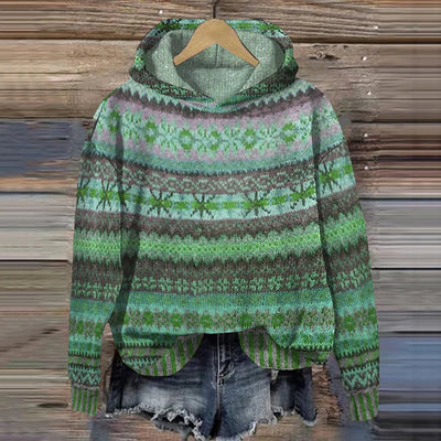 SOLRA™ | PULL À CAPUCHE EN MAILLE RÉTRO MULTICOLORE :