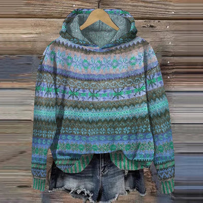 SOLRA™ | PULL À CAPUCHE EN MAILLE RÉTRO MULTICOLORE :