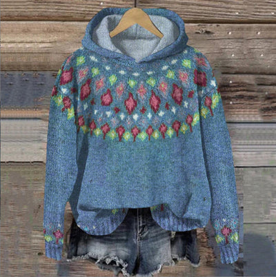 SOLRA™ | PULL À CAPUCHE EN MAILLE RÉTRO MULTICOLORE :