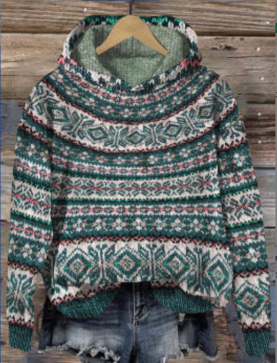 SOLRA™ | PULL À CAPUCHE EN MAILLE RÉTRO MULTICOLORE :