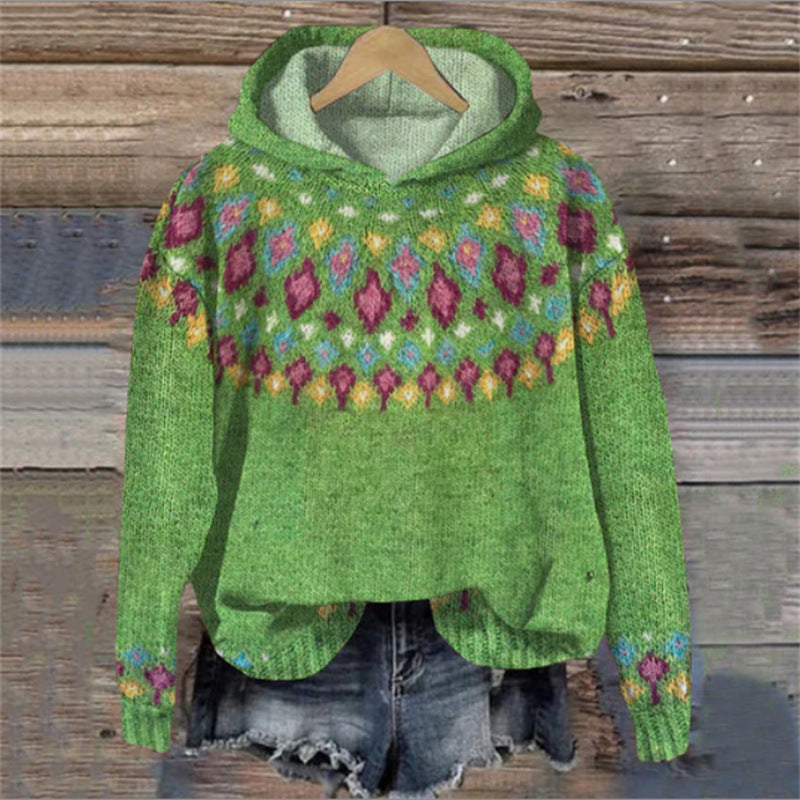 SOLRA™ | PULL À CAPUCHE EN MAILLE RÉTRO MULTICOLORE :