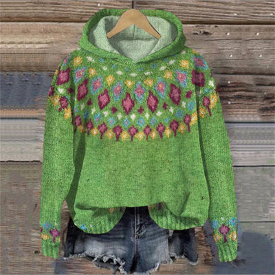 SOLRA™ | PULL À CAPUCHE EN MAILLE RÉTRO MULTICOLORE :