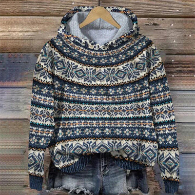 SOLRA™ | PULL À CAPUCHE EN MAILLE RÉTRO MULTICOLORE :