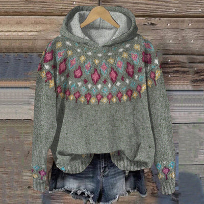 SOLRA™ | PULL À CAPUCHE EN MAILLE RÉTRO MULTICOLORE :