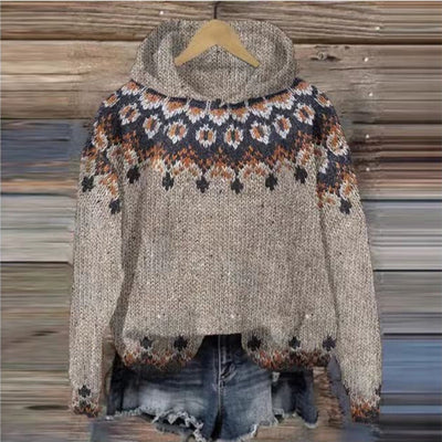 SOLRA™ | PULL À CAPUCHE EN MAILLE RÉTRO MULTICOLORE :