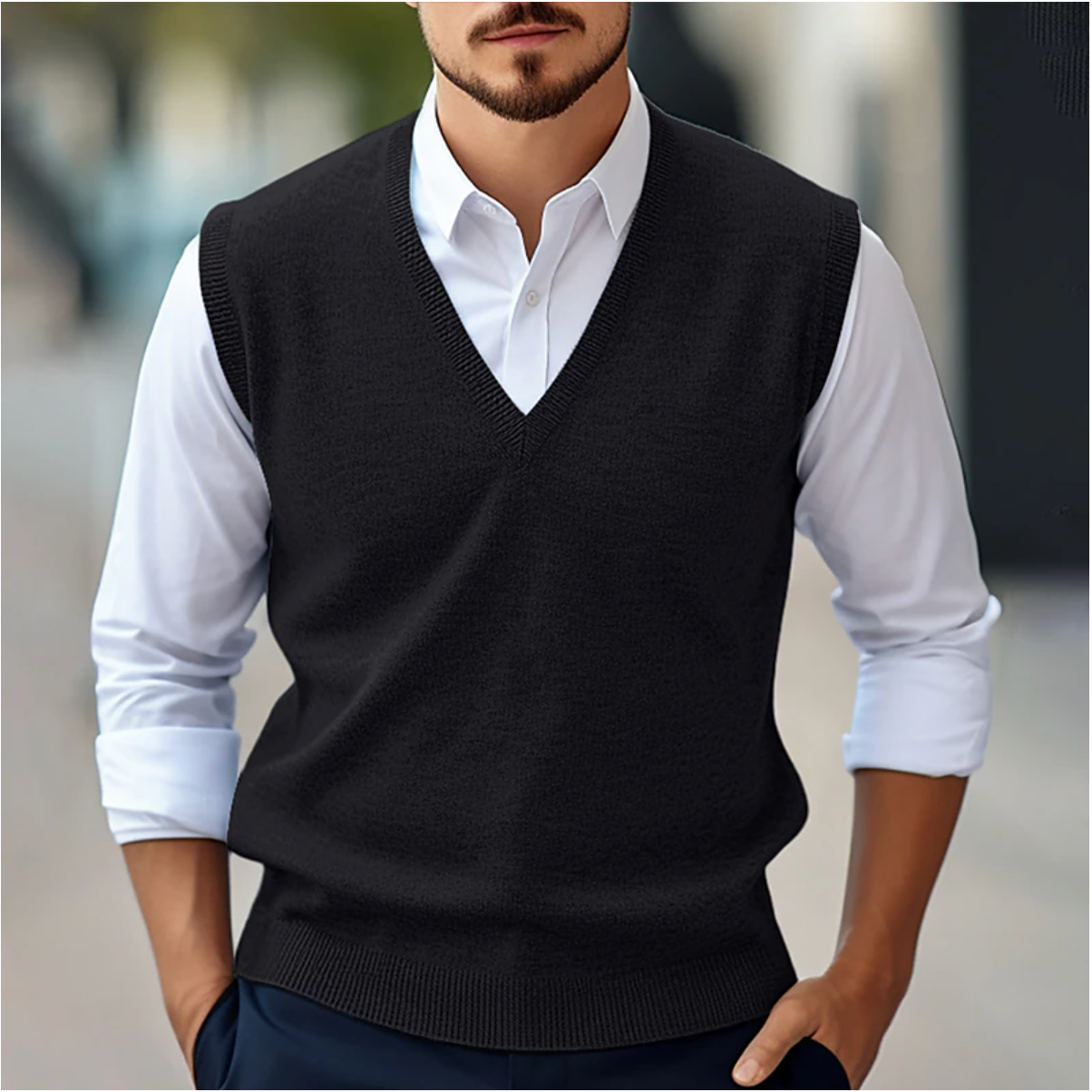 Pull sans manches à col en V