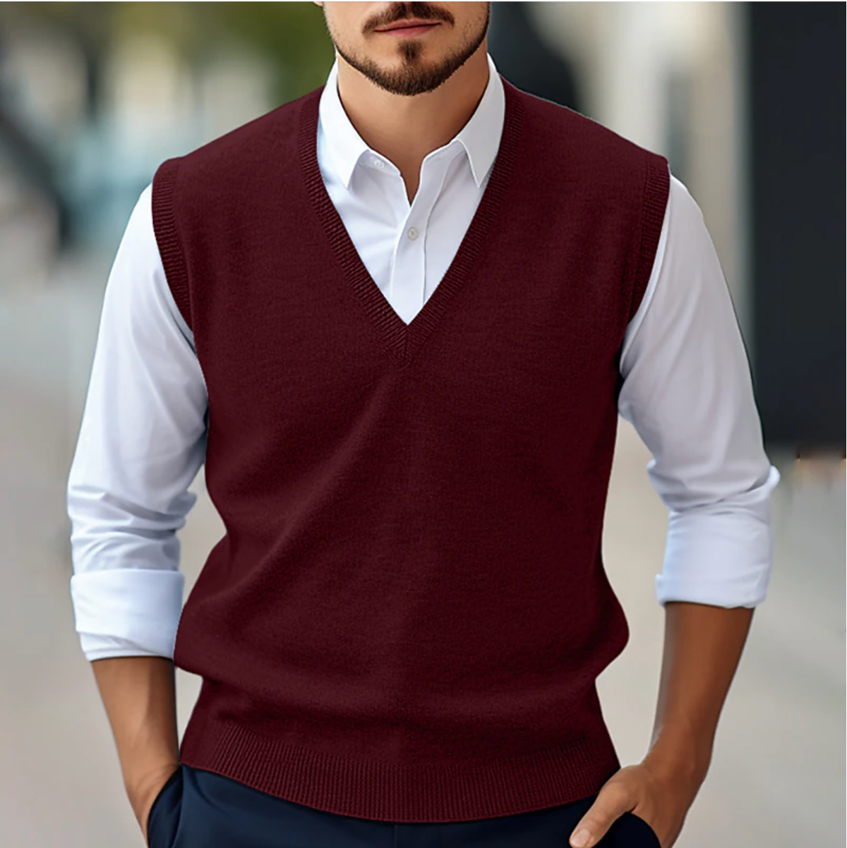 Pull sans manches à col en V