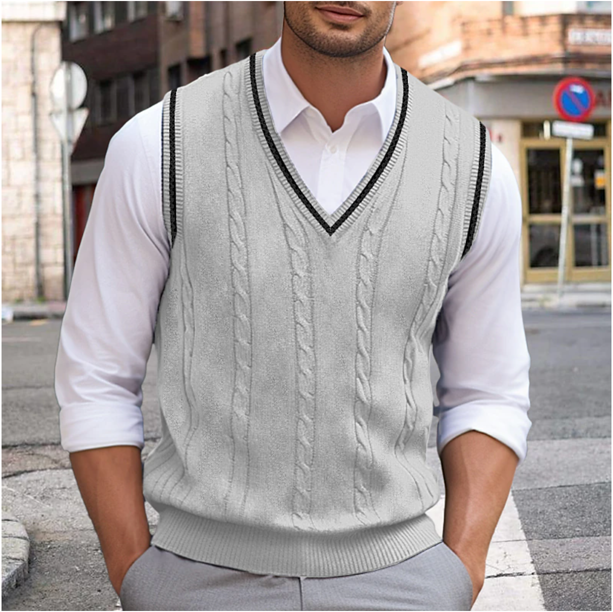 Sleeveless Sweater with V-Neck