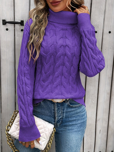 AURA™ | Pull col roulé en maille torsadée tressée